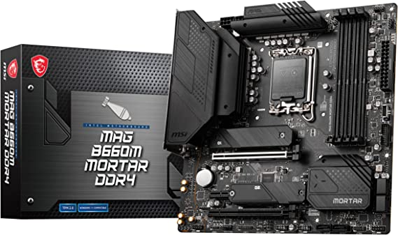 MSI MAG B660M MORTAR DDR4 Motherboard, Micro-ATX - Supports Intel 12th Gen Core Processors, LGA 1700 - DDR4 Memory Boost 4800 MHz/OC, PCIe 4.0 & 3.0 x16 Slots, 2 x M.2 Gen4 Slots, 2.5G LAN