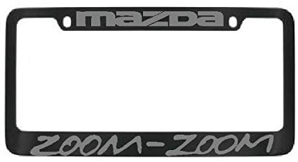 Mazda Zoom Zoom Black Metal Silver Lettering License Plate Frame with 2 free caps