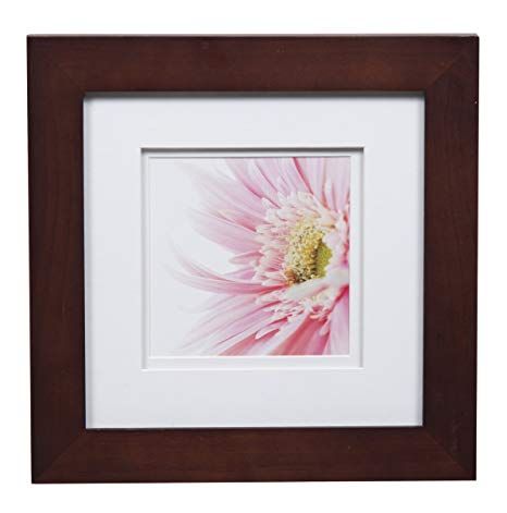 Gallery Solutions Photo 8x8 Flat Walnut Tabletop or Wall Frame with Double White Mat for 5x5 Picture, 8" x 8"