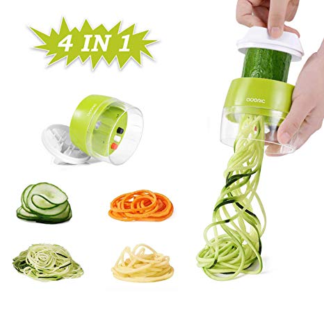 Handheld Spiralizer Vegetable Slicer, Adoric 4 in 1 Zucchini Spaghetti Maker Heavy Duty, Veggie Spiral Cutter Great for Vegetable Fruit Carrots Zucchini Cucumber