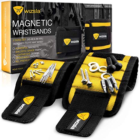 Wizsla Magnetic Wristband for Holding Screws, Tools, Set of 2 Sizes, Unique Father's Day Gift for Men, Dad, Father, Husband, DIY Handyman, Him/Her, Women (Yellow)