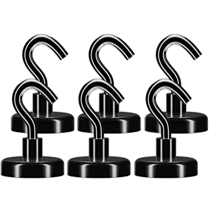 EVISWIY 100LBS Magnetic Hooks for Grill Tools Refrigerator Cruise Cabins Heavy Duty Black Magnet Hooks Hanger for Hanging Coat Towel Key Pot Holders 6 Pack