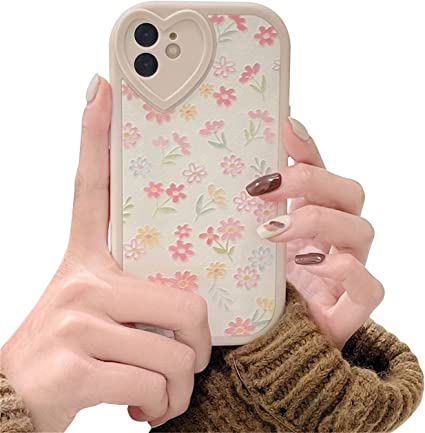 Ownest Compatible with iPhone 12 Case with Cute Flowers Floral Pattern for Women Girls Soft Silicone Love Lens Protection Case for iPhone 12 [Not Fit iPhone 12 Pro]-White