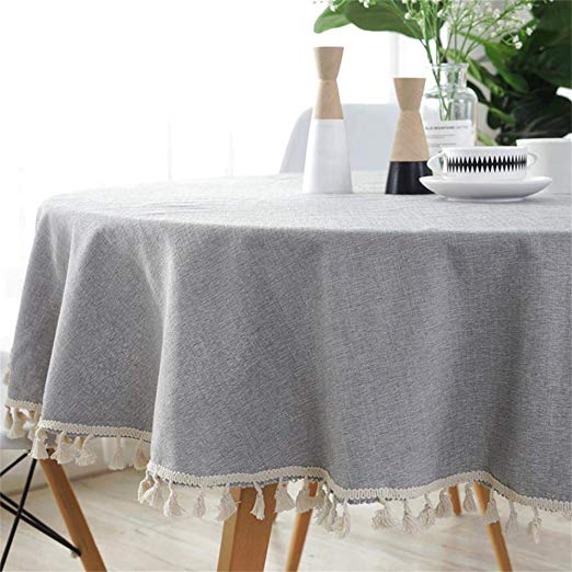 Homcomodar Grey Round Table Cloth in Cotton and Linen for Dining Table 150cm Diameter Washable Table Cover