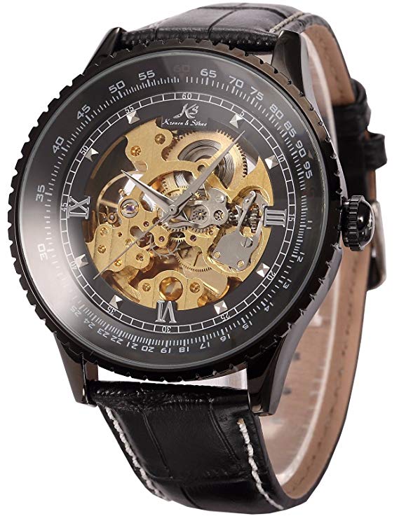 Ks Royal Carving Luxury Automatic Mechanical Skeleton Men's Leather Wrist Watch