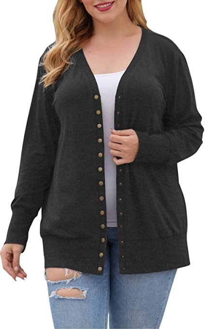 Nemidor Women’s Plus Size Cardigans Long Sleeve Snap Button Down Basic Knitted Outwear NEM260