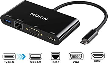 USB C Adapter for MacBook Pro/Air,Thunderbolt 3 Adapter,4 in 1 USB C to Gigabit Ethernet HDMI VGA USB 3.0 for Surface Pro 7,Dell XPS,iPad Pro 2018-2020 and More USB C Devices