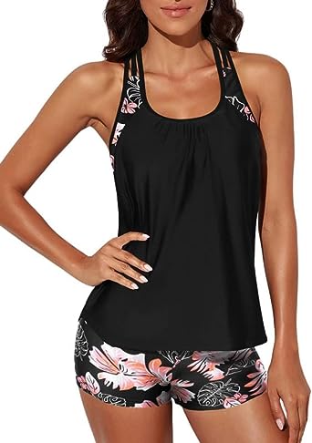 Bsubseach Racerback Tankini Swimsuit Patchwork Sport 2 Pieces Bathing Suit for Women