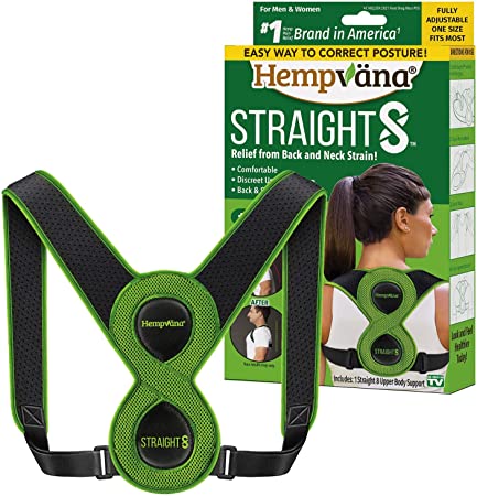 Hempvana Straight 8 Fully Adjustable Lightweight Posture Corrector, As Seen On TV, Helps Relieve Back Strain, Slouching & Text Neck, Moisture-Wicking Hemp Fibers, Eight Points of Support