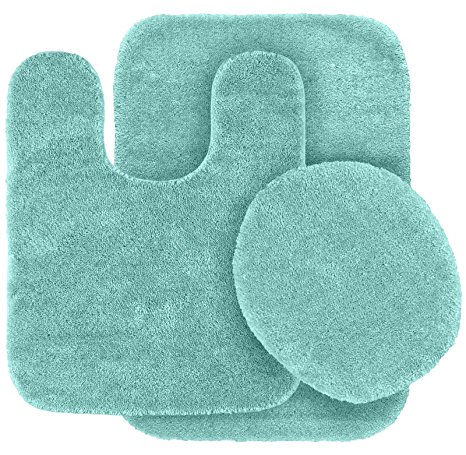 Garland Rug 3-Piece Traditional Nylon Washable Bathroom Rug Set, Seafoam