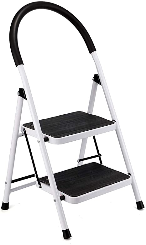 KingSo 2 Step Ladder Aluminum Lightweight Folding Step Stool with Rubber Hand Gripand & Wide Anti-Slip Platform Sturdy Portable Stepladder Suitable for Use in Home Kitchen Patio