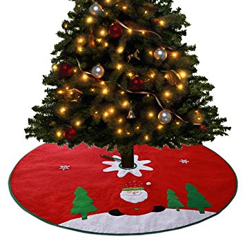Tocode Christmas Tree Skirt Red, Large 48 inch Xmas Tree Skirts Santa Claus Pattern Red Tree Skirt for Holiday Christmas Decorations Indoor Outdoor
