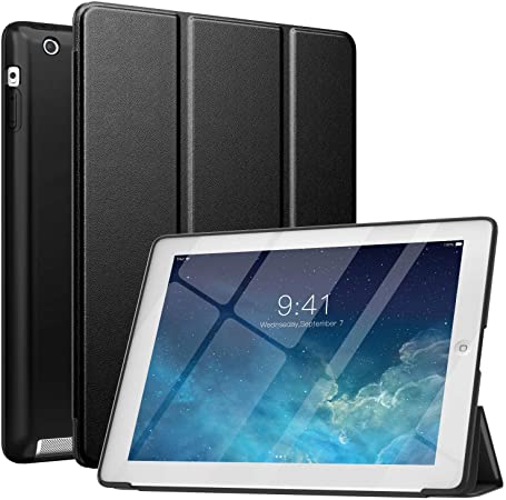 MoKo Case Fit iPad 2/3/4, Slim Smart Shell Stand Folio Case with Soft TPU Back Cover Compatible with iPad 2/The New iPad 3 (3rd Gen)/iPad 4, Auto Wake/Sleep - Black