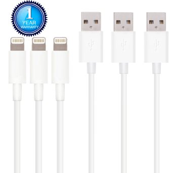 Armii 3 Pack Lightning Cable 8 pin Lightning USB Charing Cable 3Ft for iPhone 6s 6s plus 6 6 plus, iPhone 5 5C 5S ,iPad Air, Mini, Mini 2, iPad 4th, iPod 5th,and iPod Nano 7th (White)