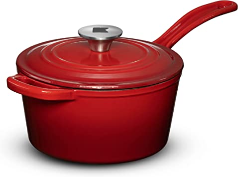 Enameled Cast Iron Saucepan Set for Professional & Home Use - 2.4 Quart - Heavy Duty Non-Stick Saucepan with Lid for Induction Gas Stoves & All Cooktops (Red)