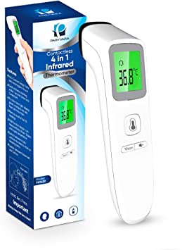 Contactless Infrared Digital Thermometer - 4 in 1 Medical Thermometers Forehead, Room, Liquid & Object Temperature. Suitable for All Ages.