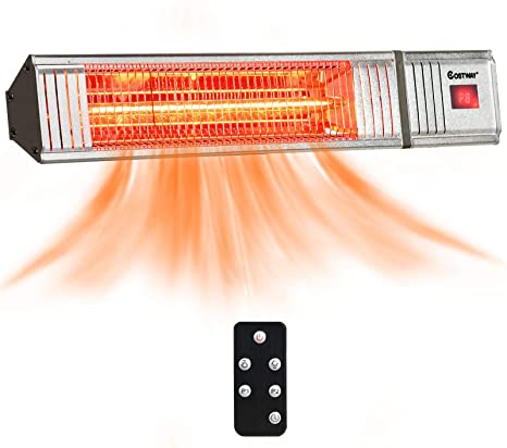 COSTWAY Wall-Mounted Patio Heater, 700W/1500W Infrared Heater with 9-Level Adjustable, 24H Timer, Auto Shut Off, Remote Control, Install Multi-Angle Adjustment, Outdoor Heater for Garage, Home