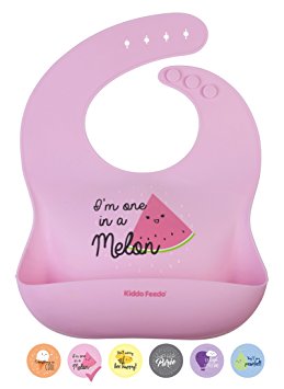 KIDDO FEEDO Silicone Bibs for Babies and Toddlers - 6 Unique Designs Available – Waterproof, Soft and Easy-Clean - Pink
