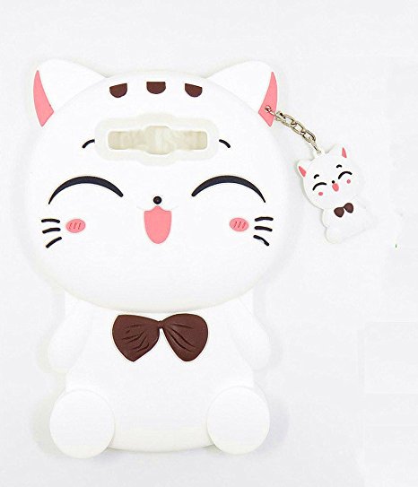 XKAUDIE(TM) 3D white Lucky Fortune Cat Kitty with Cute Bow Tie Silicone Rubber Phone Case Cover for Samsung Galaxy On5/G550