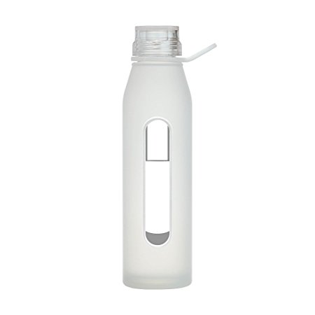 Takeya 22 Ounce Classic Glass Water Bottle with Silicone Sleeve and Clear Twist Cap, Frost