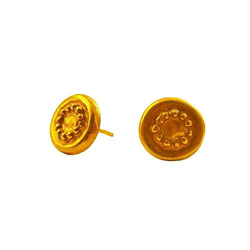 Coin Disc Shape 11 mm Circle Yellow Gold Plated Round Silver Stud Earrings For Women Handmade Jewelry Hypoallergenic Nickel Free For Sensitive Ears Jewellery Handmade Gift for Woman Studs Jewelry