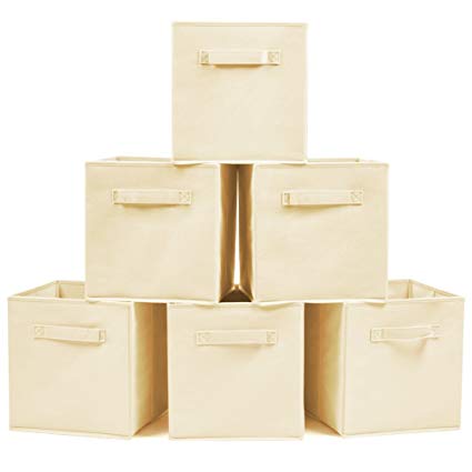 EZOWare 6-Pack Foldable Storage Box Cube Basket Bin for Washing Laundry, Toys, Clothes, DVDs, Books, Food, Bedding, Art and Craft - Beige
