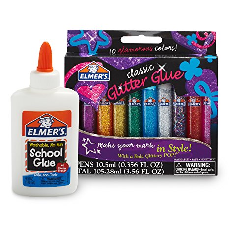 Elmer’s Washable Glue Bundle, 10 Glitter Pens plus 4-Ounce Bottle of White School Glue