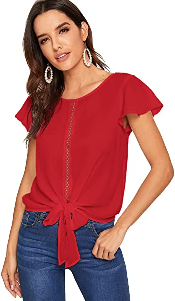 Milumia Women's Casual Round Neck Basic Pleated Top Cap Sleeve Curved Keyhole Back Blouse