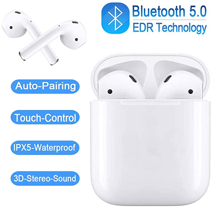 HAILIUTAO Bluetooth 5.0 Headset Wireless Earbuds Headphones Built-in Microphone and Charging Box, 3D high-Definition Stereo Noise Reduction, Suitable for Airpods Android/iPhone/Samsung