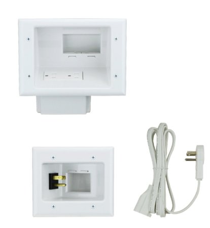 DataComm Electronics 45-0024-WH Recessed Pro-Power Kit with Duplex Receptacle and Straight Blade Inlet
