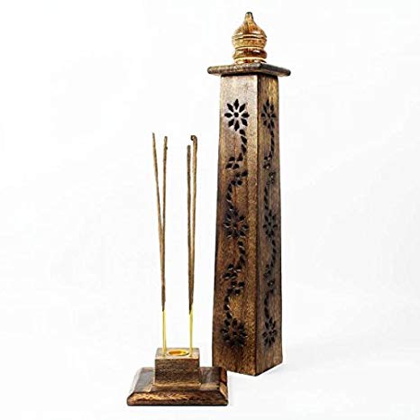 Damascus Incense Tower / Wooden Cone & Stick Burner / Carved Wood Holder