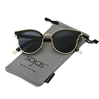 SojoS Fashion Round Cateye Women Sunglasses Oversized Flat Mirrored Lens SJ1055