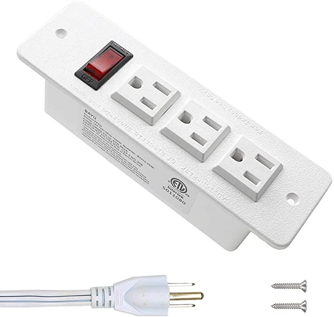 Conference Recessed Power Strip with Switch Hidden Mounted Power Socket 3AC Outlet White (Screws Included)