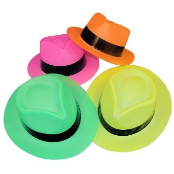 Fun Express Neon Color Plastic Gangster Hats - 12 Piece Pack
