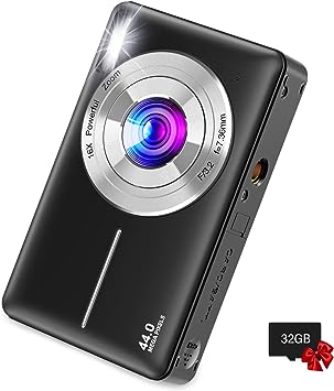 Digital Camera,Kids Camera with 32GB Card,Nsoela FHD 1080P 44MP Compact Vlogging Camera,Point and Shoot Camera 16X Digital Zoom, Portable Mini Kids Camera for Teens Students (Black)