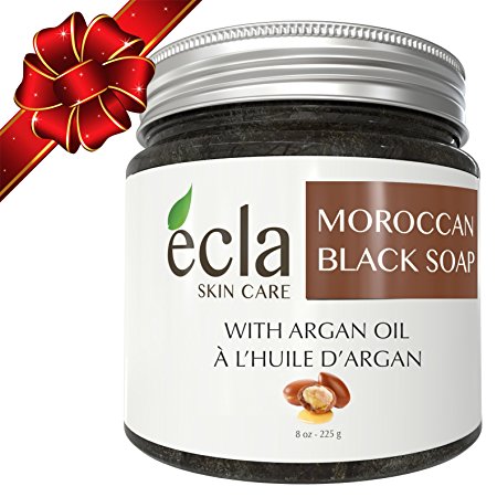 Moroccan Black Soap with Organic Argan Oil - Spa Grade - 100% Pure Natural for Face and Body to Remove Dead Skin Cells (Large 8 Ounce ) Moisturizer and Cleanser for Hammam, Bath and Shower