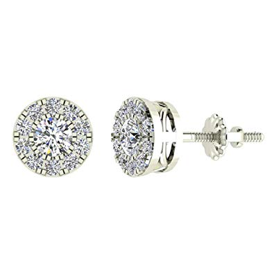 Halo Cluster Diamond Earrings 0.77 ctw 14K Gold (G,SI)