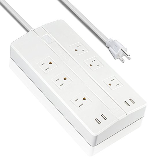 Etekcity 6-Outlet 5610 Joules Home/Office Surge Protector Power Strip with 6A 4 USB Charging Ports and 6-Foot Long Power Cord, UL Listed