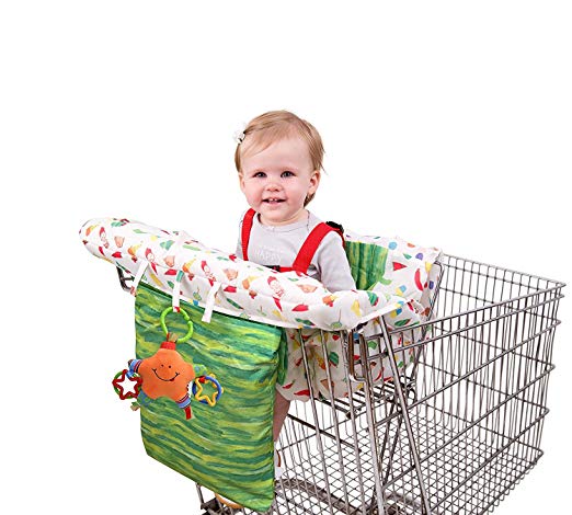 Eric Carle Shopping Cart and Hi Chair Cover, Baby Cart Cover, Grocery Shopping Cart Seat Cover, Hi Chair Cushion, Safety Harness, Loops for Toys, Compact Storage Pouch, Hungry Caterpillar