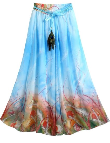 Ashir Aley Long Floral Peacock Printed Bohemian Full Length Maxi Skirt
