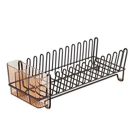 InterDesign Compact Kitchen Dish Drainer Rack for Drying Glasses, Silverware, Bowls, Plates - Amber/Bronze