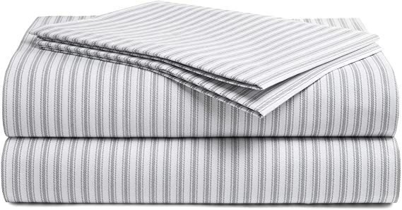 Peru Pima - 415 Thread Count Percale - 100% Peruvian Pima Cotton - Twin Bed Sheet Set, Nautical Stripe Grey