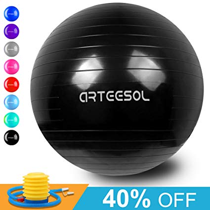 arteesol Exercise Yoga Ball, Extra Thick Stability Balance Ball (45-75cm), Professional Grade Anti Burst&Slip Resistant Balance, Fitness&Physical Therapy, Birthing Ball with Air Pump