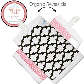 Kaydee Baby Reversible Organic Cotton Teething Pads w/ Polyester Fleece Inner Lining for Baby Carriers for Girls and Boys (Pink Chevron/Moroccan) - 2 Pack