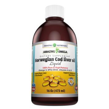 Amazing Nutrition Norwegian Cod Liver Oil - 16 Oz 473 Ml  Purest and Best Quality Cod Liver Oil Extracted Under Strict Quality Standards From Around the Waters of Norway  Rich in Omega-3 Fatty Acids Vitamin a and Vitamin D  Supports Heart Health Brain Health Immune Health Bone Health and Overall Well-being  Fresh Orange Flavor to Avoid Cod Livery Aftertaste Fresh Orange