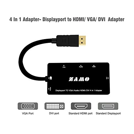 ZAMO Gold Plated DisplayPort to HDMI/VGA/DVI Male to Female 4-in-1 Adapter in Black