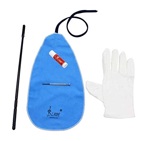 Buytra Flute Cleaning Kit Including Flute Cleaning Cloth, Plastic Flute Cleaning Rod, Cork Grease, Screwdriver, Gloves for Beginners, Students