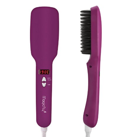 Magicfly Hair Straightener Brush 20Anion instant Magic Silky Straight Hair Styling Anti Scald Massage Straightening Iron Quick styling Ceramic Heating Detangling Hair Straightener-Durable Purple