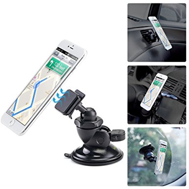 Magnetic Smartphone Holder, iKross 4-in-1 Universal Windshield / Dashboard / Air Vent / CD Slot Car Mount Cradle Holder Kit - Black