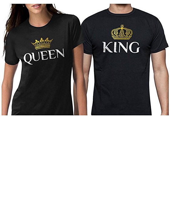 TeeStars King & Queen Matching Couple Set Valentine's Day Gift His & Hers T-Shirts